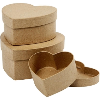 Set de 3 cutii din papier-mache, in forma de inima