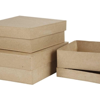 Set de 3 cutii patrate din papier-mache, 16-20cm