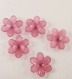 Set de 5 flori din plastic, violet transparent, 26mm