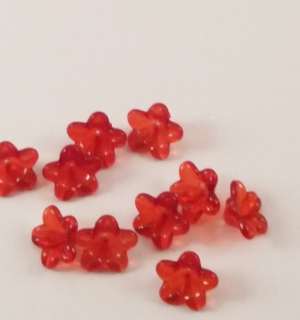 Set de 10 flori din plastic, rosu transparent, 8*12mm