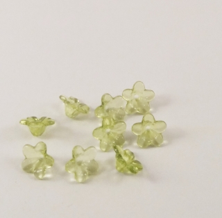 Set de 10 flori din plastic, verde-mar transparent, 8*12mm