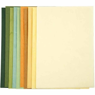 Set de 10 hartii decorative, cul.galben/verde,21*30cm