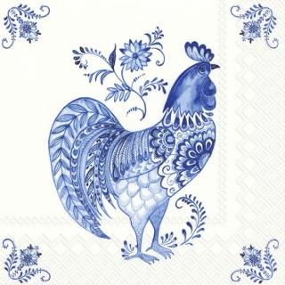Servetel decorativ 'Blue rooster', 33cm