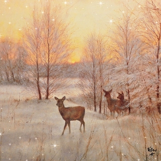 Servetel decorativ 'Deers at sunset', 33cm
