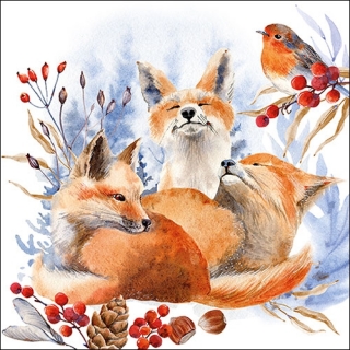 Servetel decorativ 'Foxes trio', 33cm