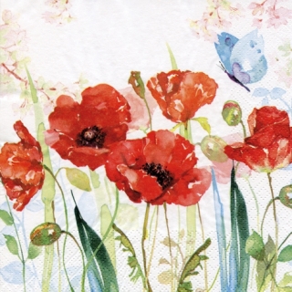 Servetel decorativ 'Poppies and butterfly', 33cm