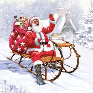 Servetel decorativ 'Santa on sledge', 25cm