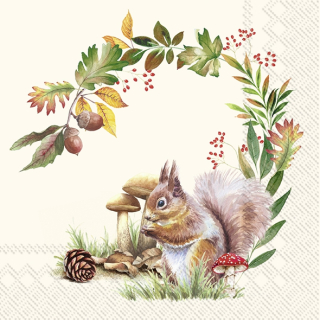 Servetel decorativ 'Squirrel in the forest', 33cm