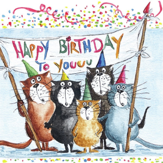 Servetel decorativ 'Cat birthday', 33cm